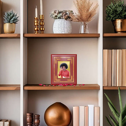 Sathya Sai Baba Devotional Wall & Tabletop Frame for Home & Meditation Space in 24K Gold Plated Foil