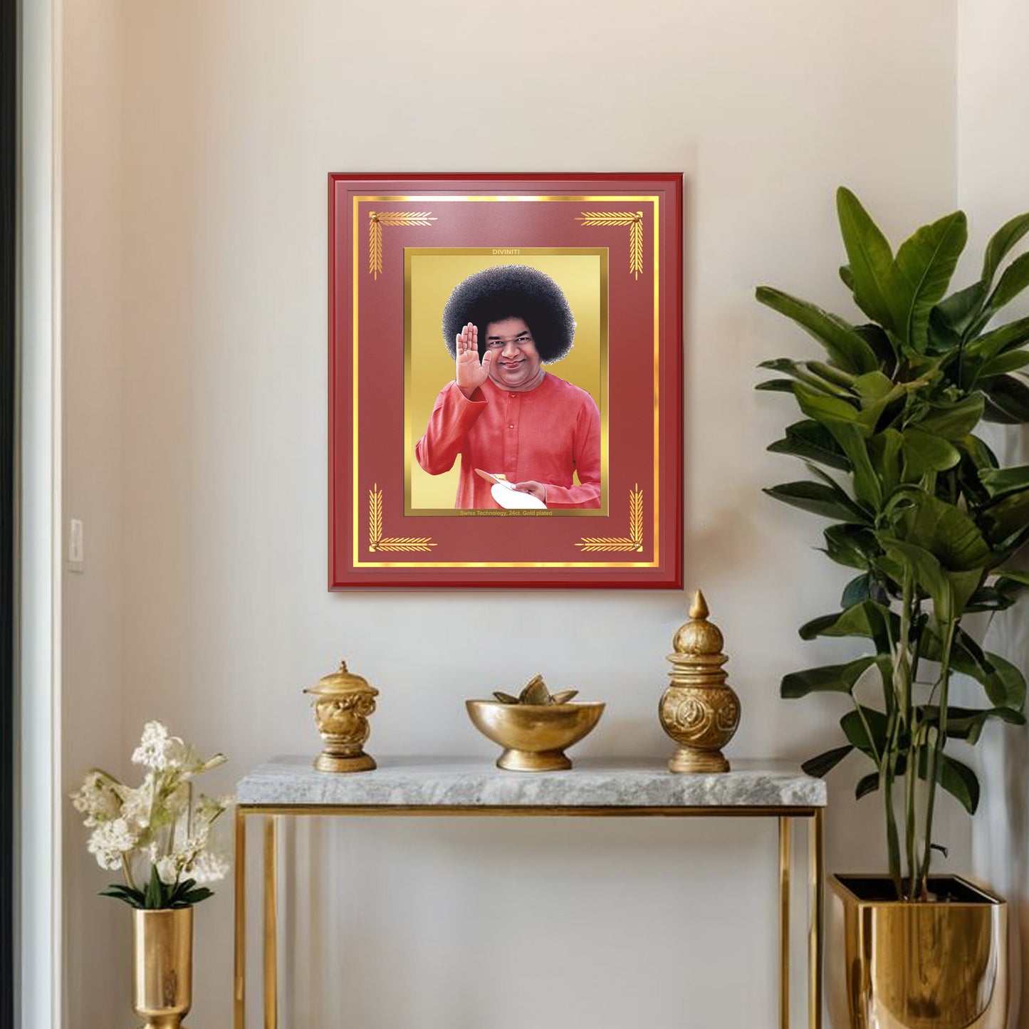 Sri Sathya Sai Baba | Avatar of Love and Universal Harmony Wall Mount Photo Frame in 24K Gold Plated Foil