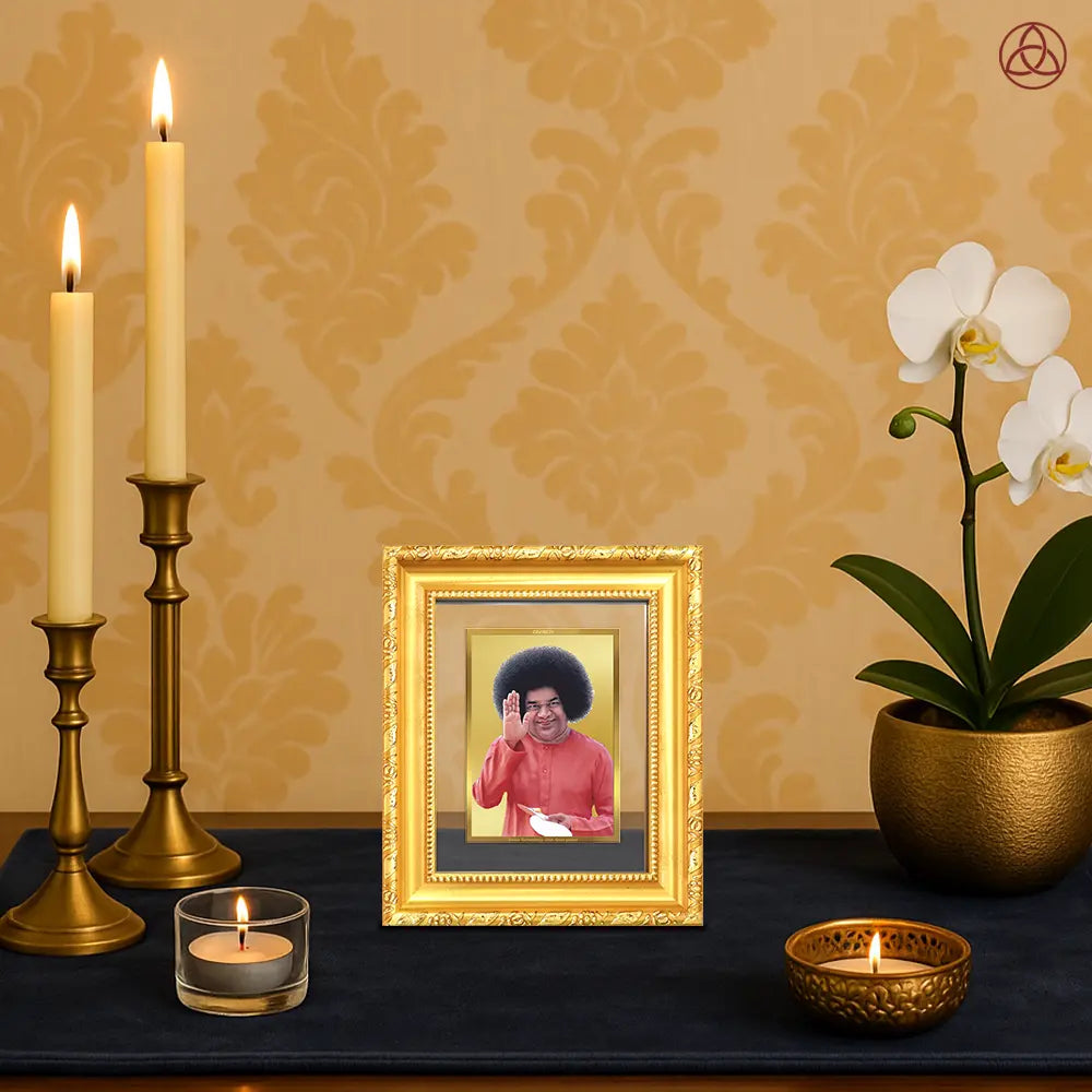 Sathya Sai Baba | Avatar of Love and Universal Harmony Wall Hanging & Tabletop Frame in 24K Gold Plated Foil
