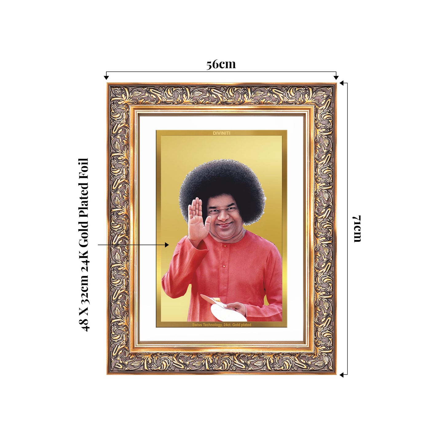 Sri Sathya Sai Baba | Avatar of Love and Universal Harmony Wall Mount Photo Frame in 24K Gold Plated Foil