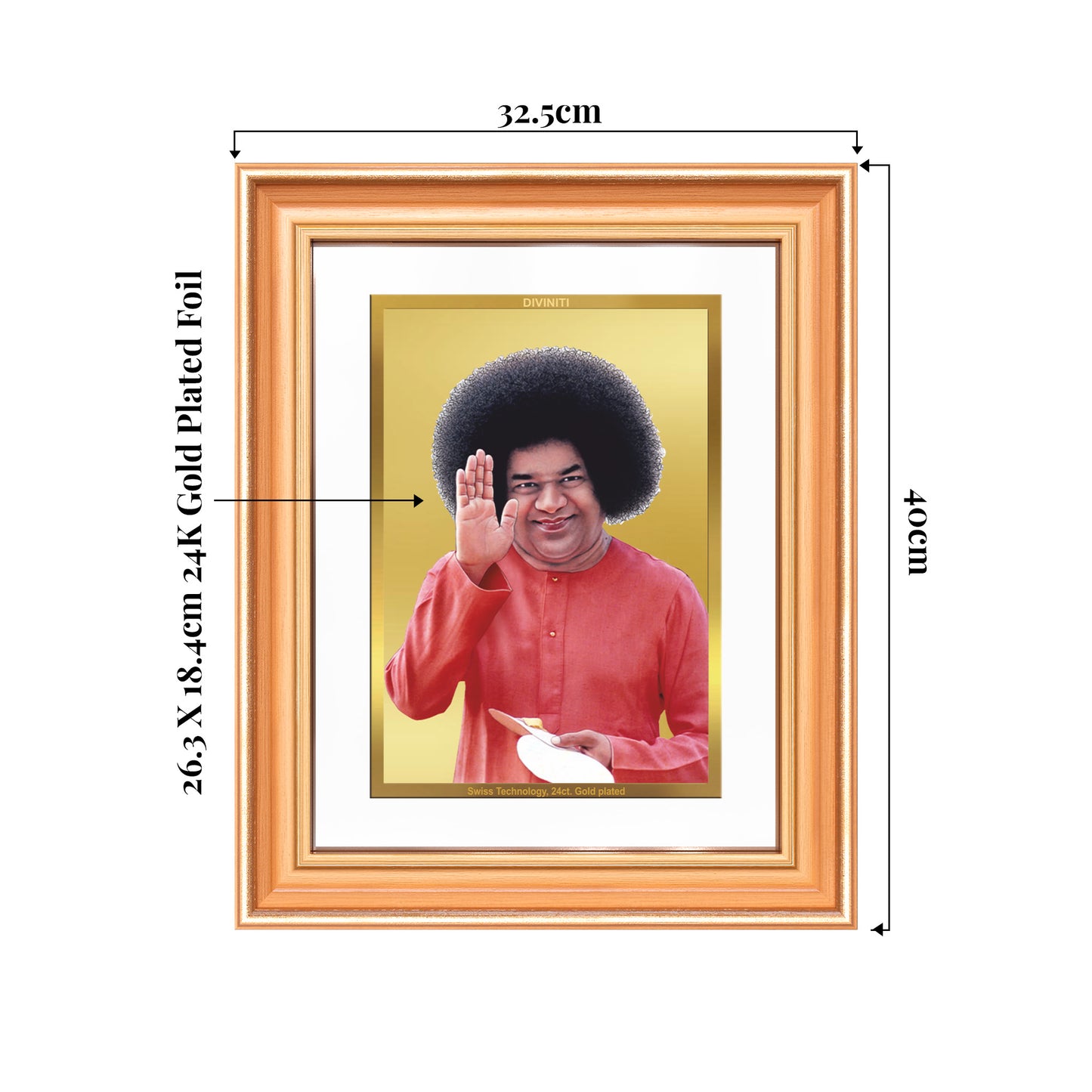 Sri Sathya Sai Baba | Avatar of Love and Universal Harmony Wall Mount Photo Frame in 24K Gold Plated Foil