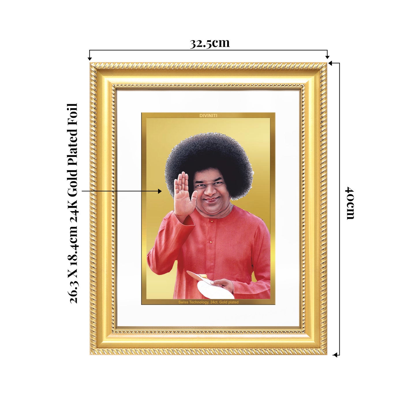 Sri Sathya Sai Baba | Avatar of Love and Universal Harmony Wall Mount Photo Frame in 24K Gold Plated Foil