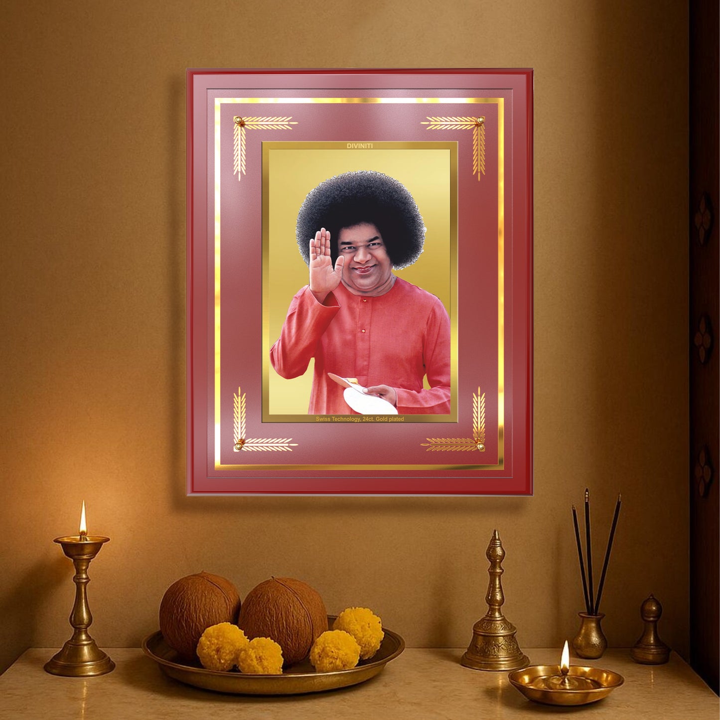 Sri Sathya Sai Baba | Avatar of Love and Universal Harmony Wall Mount Photo Frame in 24K Gold Plated Foil