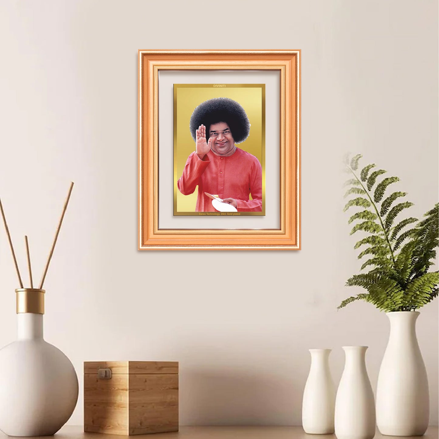 Sri Sathya Sai Baba | Avatar of Love and Universal Harmony Wall Mount Photo Frame in 24K Gold Plated Foil