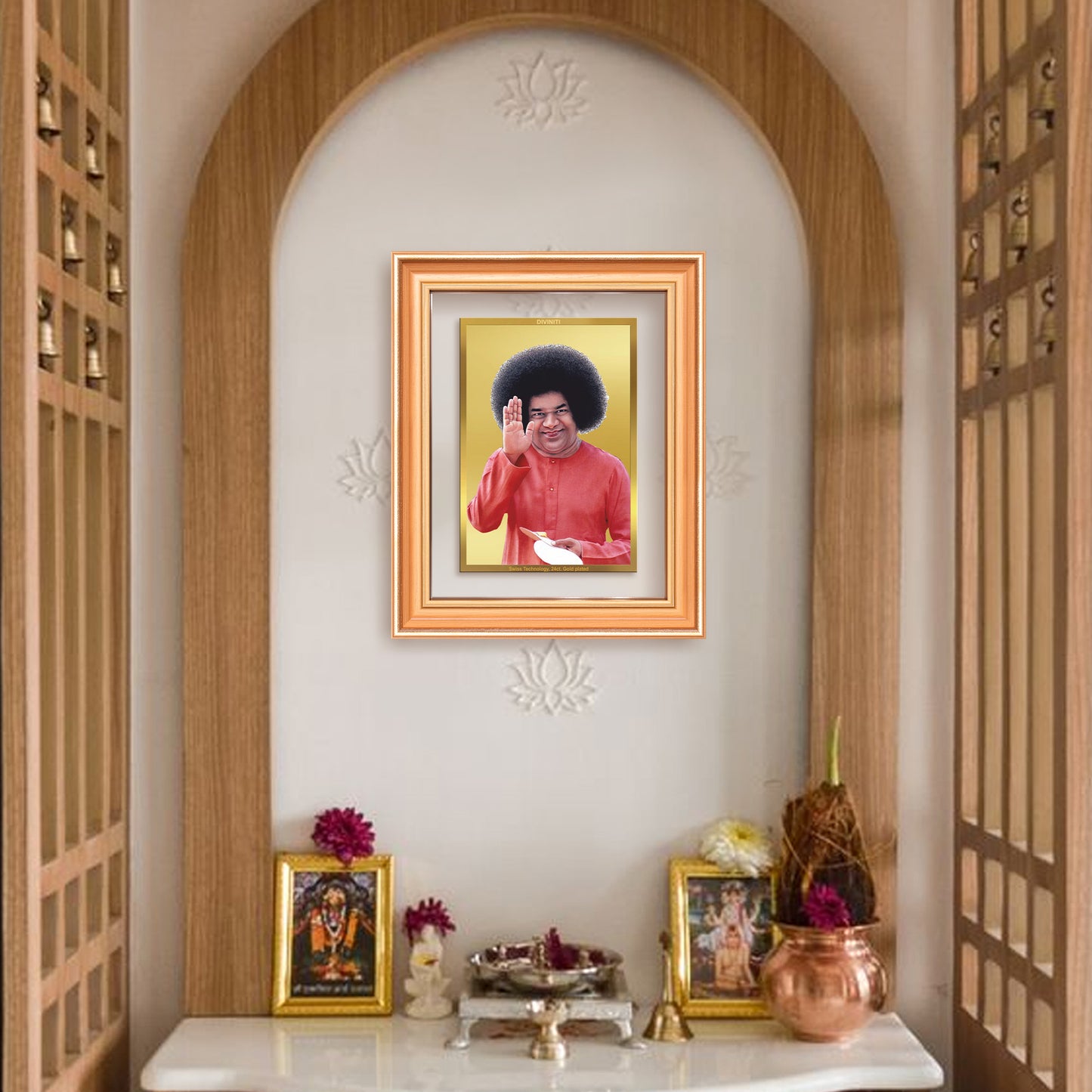 Sri Sathya Sai Baba | Avatar of Love and Universal Harmony Wall Mount Photo Frame in 24K Gold Plated Foil