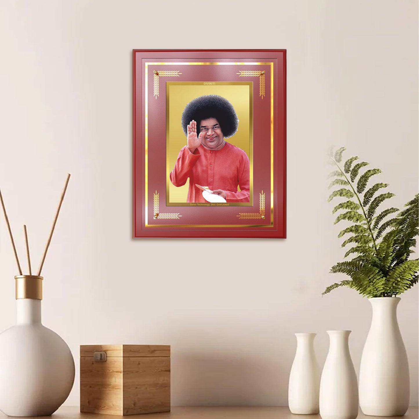 Sri Sathya Sai Baba | Avatar of Love and Universal Harmony Wall Mount Photo Frame in 24K Gold Plated Foil