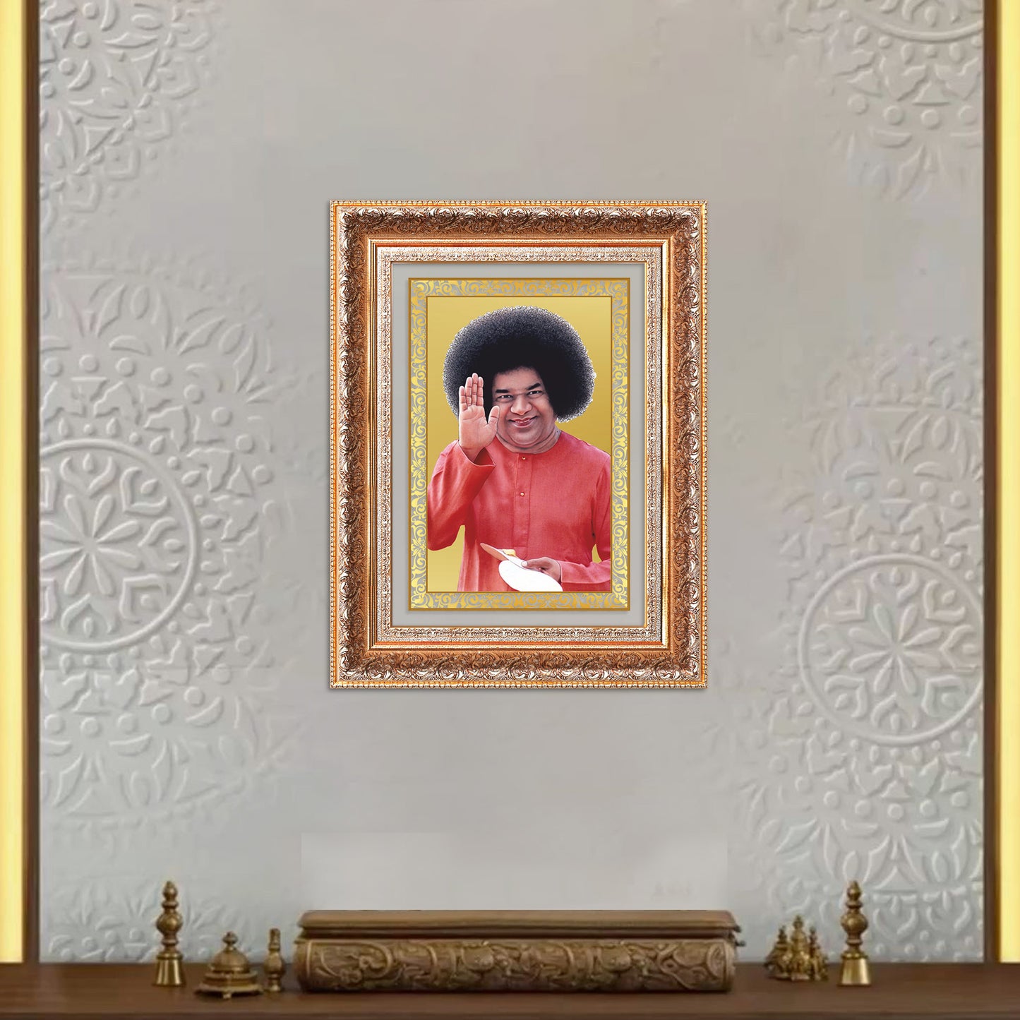 Sri Sathya Sai Baba | Avatar of Love and Universal Harmony Wall Mount Photo Frame in 24K Gold Plated Foil