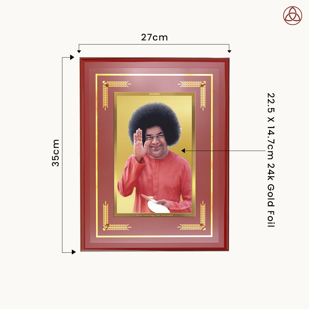 Sathya Sai Baba | Avatar of Love and Universal Harmony Wall Photo Frame in 24K Gold Plated Foil