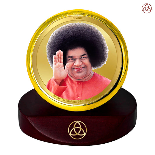 Satya Sai Baba | Divine Sai Baba Car Dashboard & Tabletop Photo Frame in 24K Gold Plated Foil