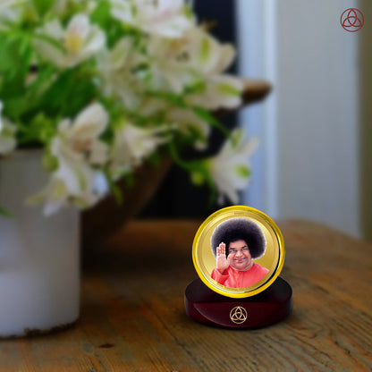 Satya Sai Baba | Divine Sai Baba Car Dashboard & Tabletop Photo Frame in 24K Gold Plated Foil