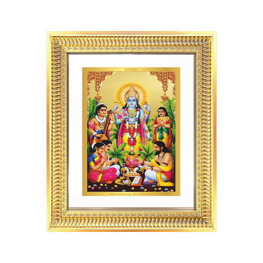 Lord Satyanarayana Wall & Tabletop Frame in 24K gold-plated foil, symbolizing truth and prosperity.