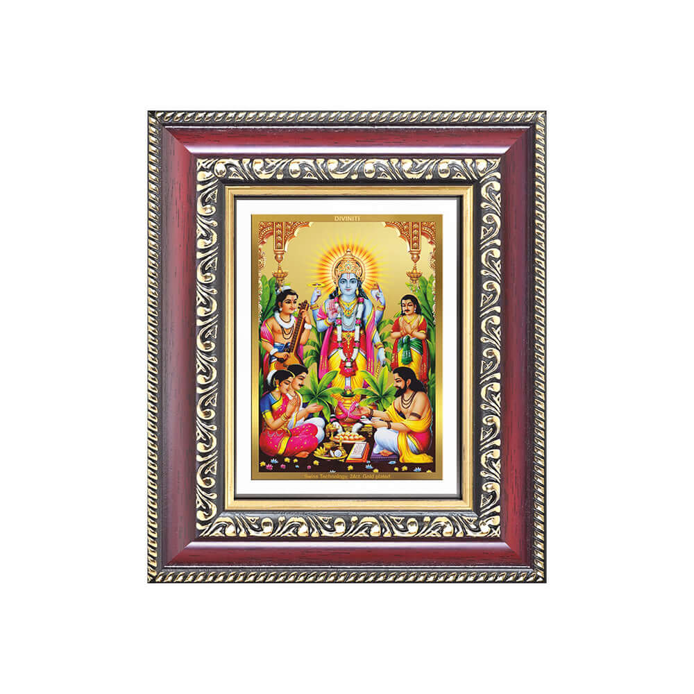 Lord Satyanarayana Devotional Wall & Tabletop Frame for Home & Temple in 24K Gold Plated Foil