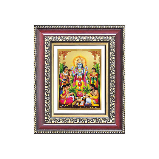 Lord Satyanarayana Devotional Wall & Tabletop Frame for Home & Temple in 24K Gold Plated Foil