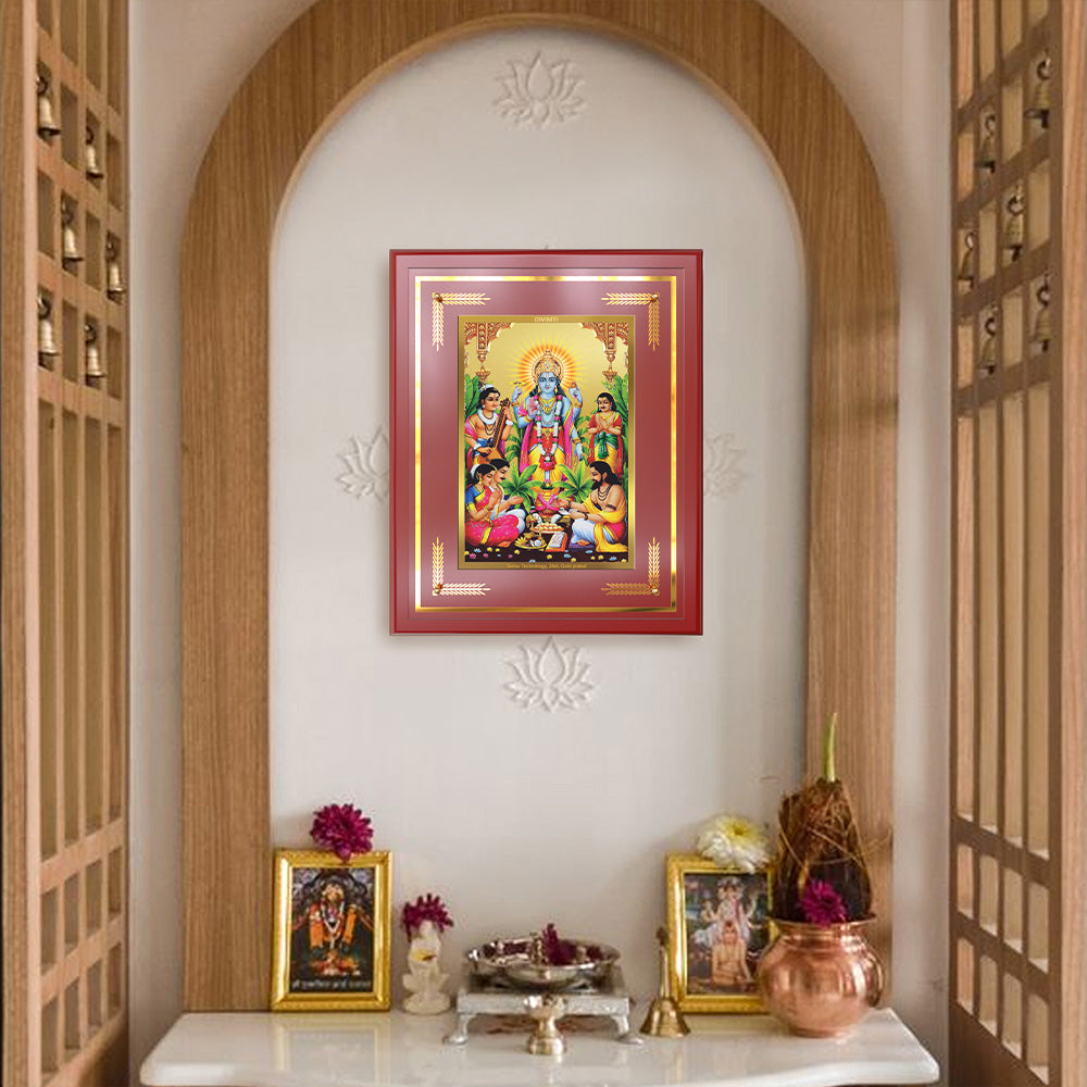 Lord Satyanarayana | Divine Form of Truth and Prosperity Wall & Tabletop Frame in 24K Gold Plated Foil