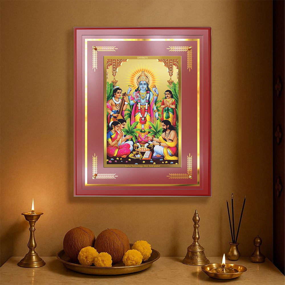 Lord Satyanarayana | Divine Form of Truth and Prosperity Wall & Tabletop Frame in 24K Gold Plated Foil