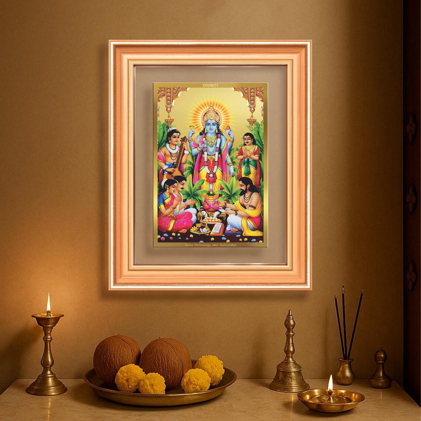 Lord Satyanarayana | Divine Form of Truth and Prosperity Wall & Tabletop Frame in 24K Gold Plated Foil