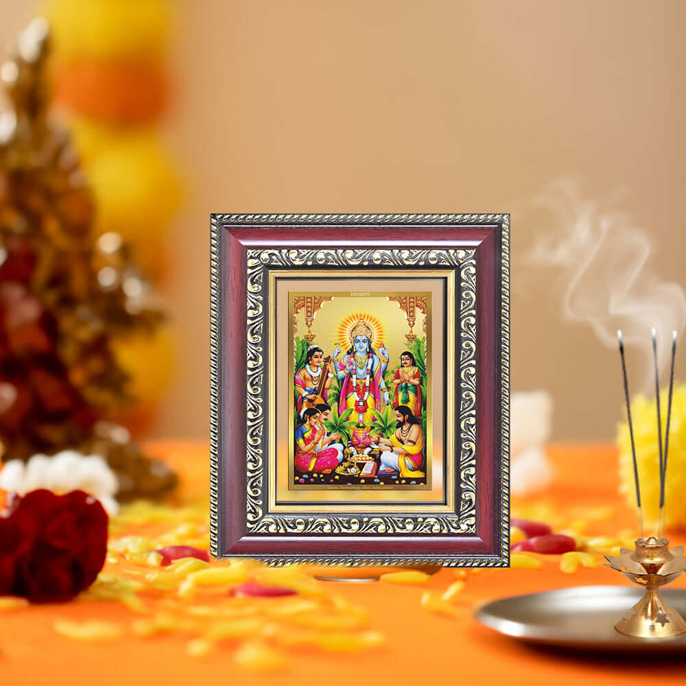 Lord Satyanarayana Devotional Wall & Tabletop Frame for Home & Temple in 24K Gold Plated Foil