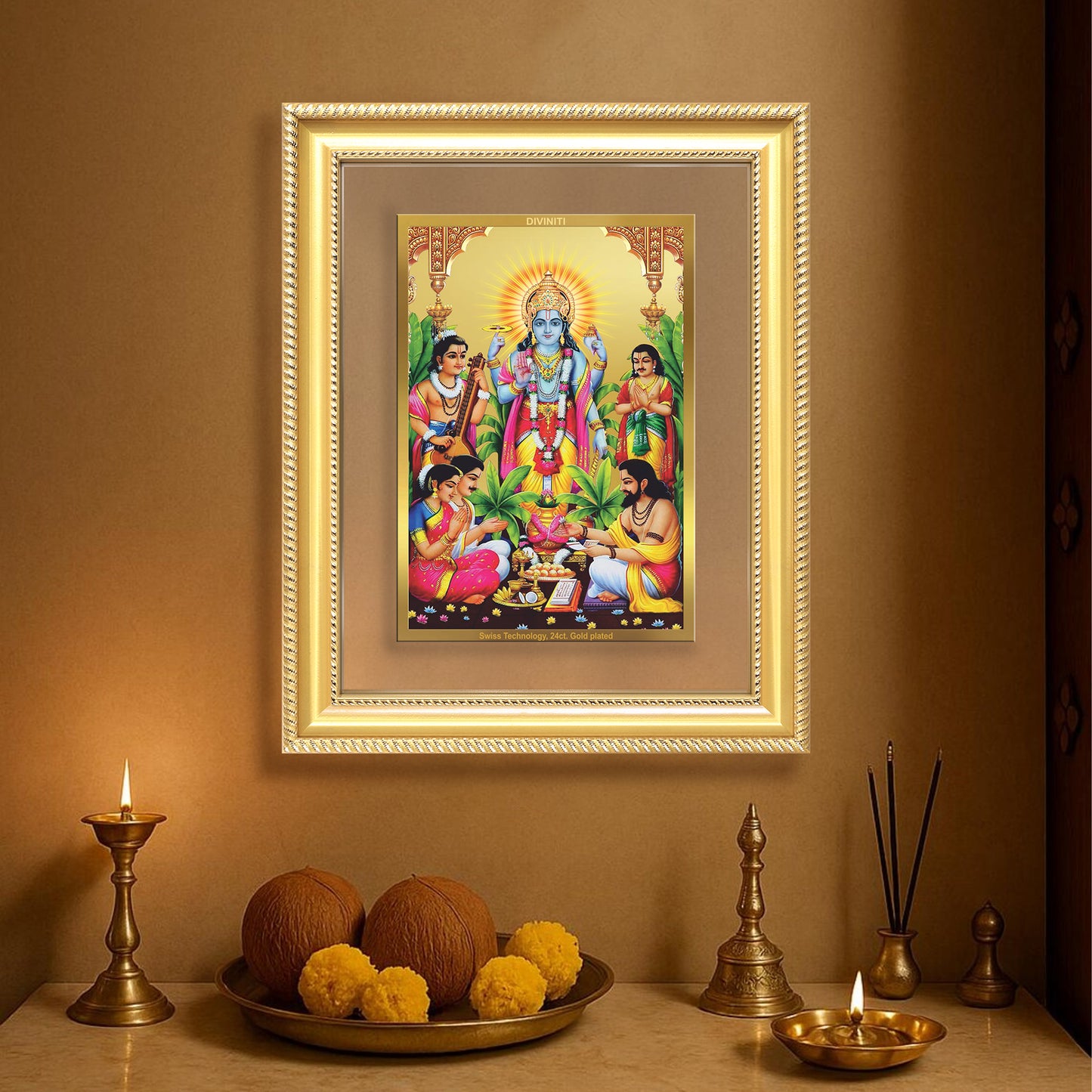 Lord Satyanarayana | Divine Form of Truth and Prosperity Wall & Tabletop Frame in 24K Gold Plated Foil