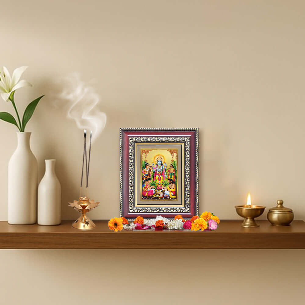 Lord Satyanarayana Devotional Wall & Tabletop Frame for Home & Temple in 24K Gold Plated Foil