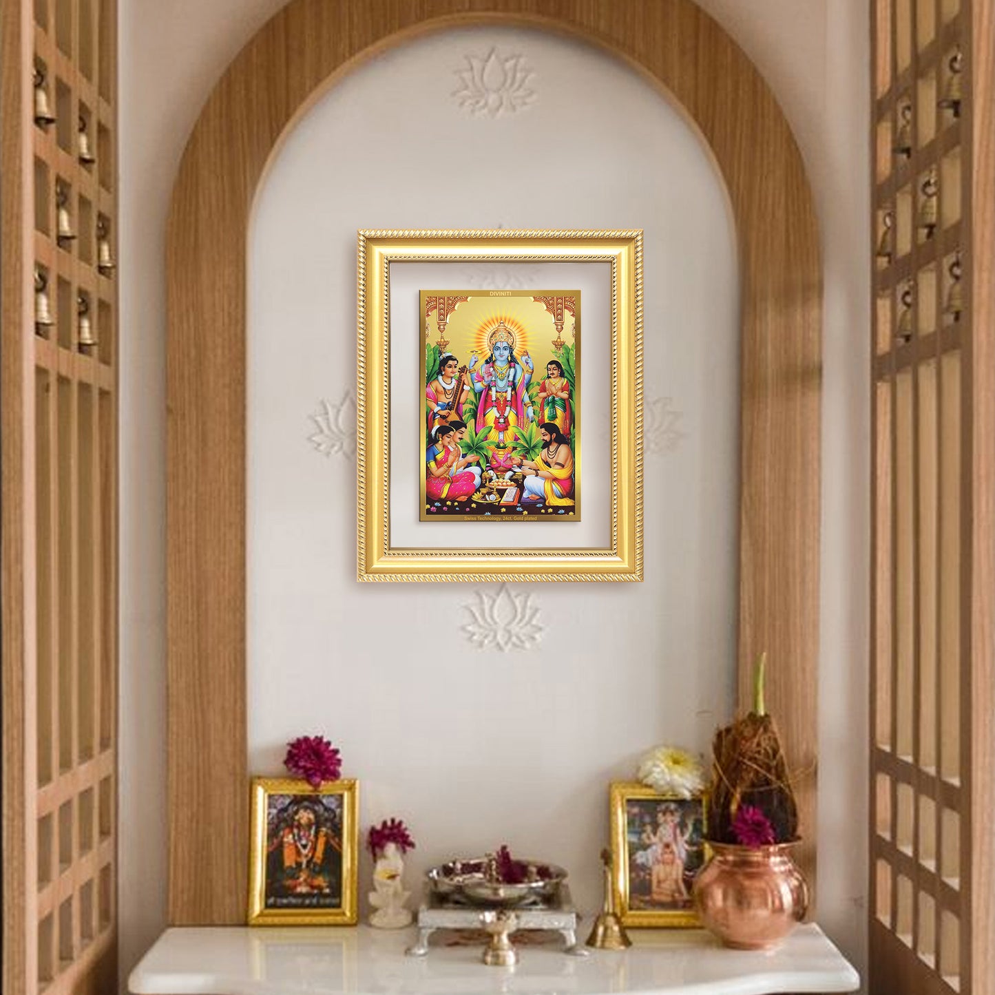 Lord Satyanarayana | Divine Form of Truth and Prosperity Wall & Tabletop Frame in 24K Gold Plated Foil