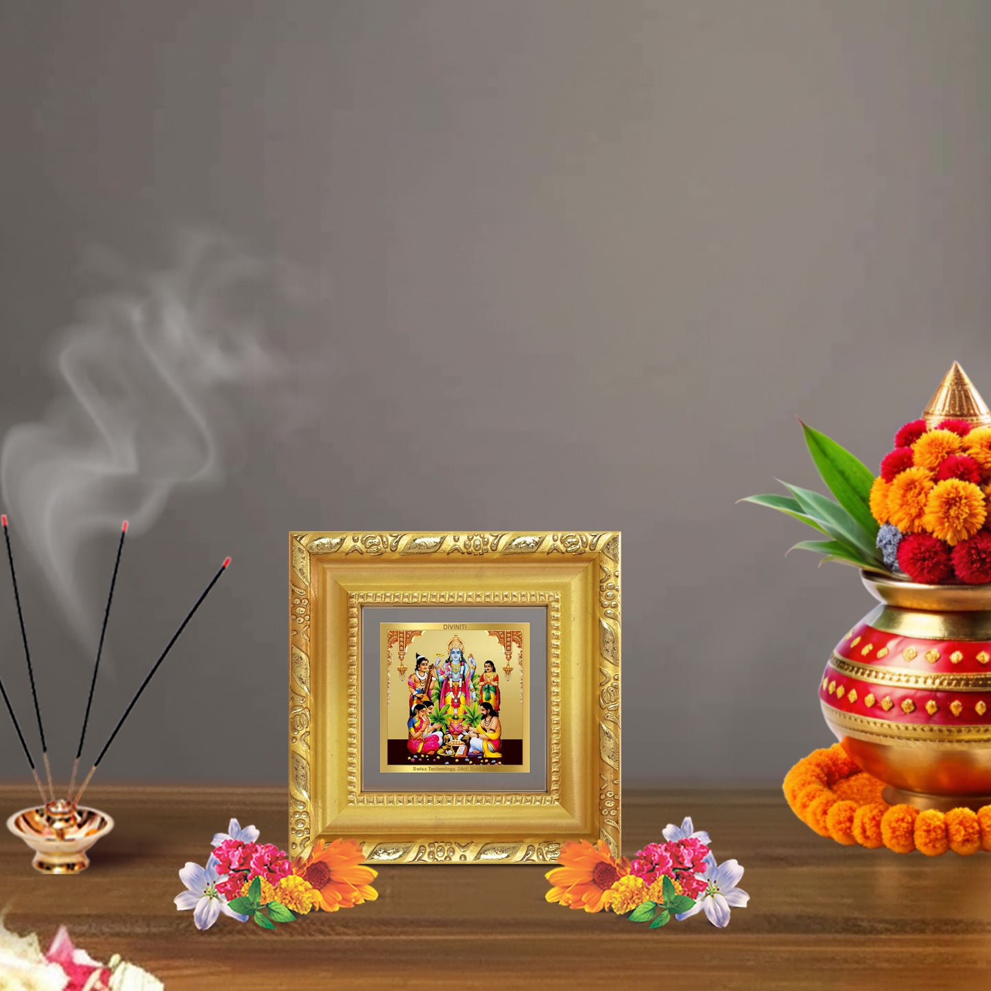 Lord Satyanarayana | Divine Form of Truth and Prosperity Tabletop Frame in 24K Gold Plated Foil