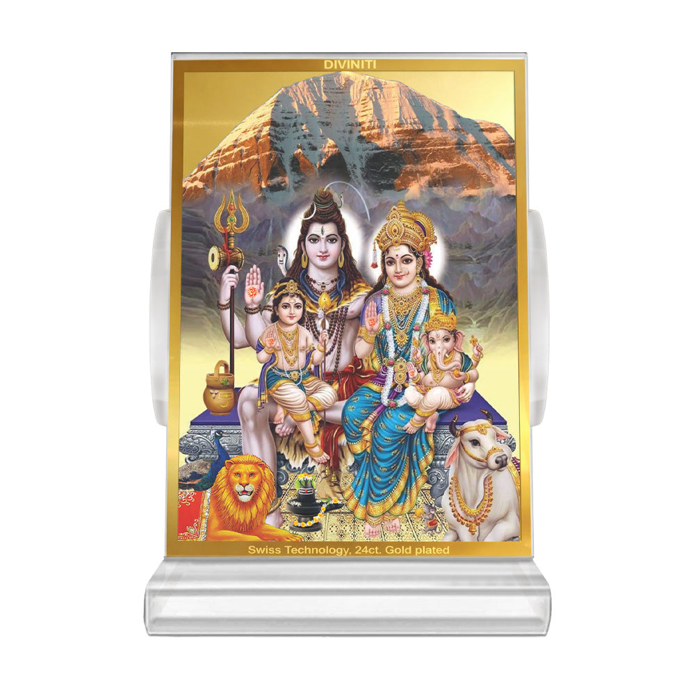 Diviniti 24K Gold Plated Shiv Parivar Frame For Car Dashboard, Home Decor, Tabletop, Puja Room, Gift (11 x 6.8 CM)