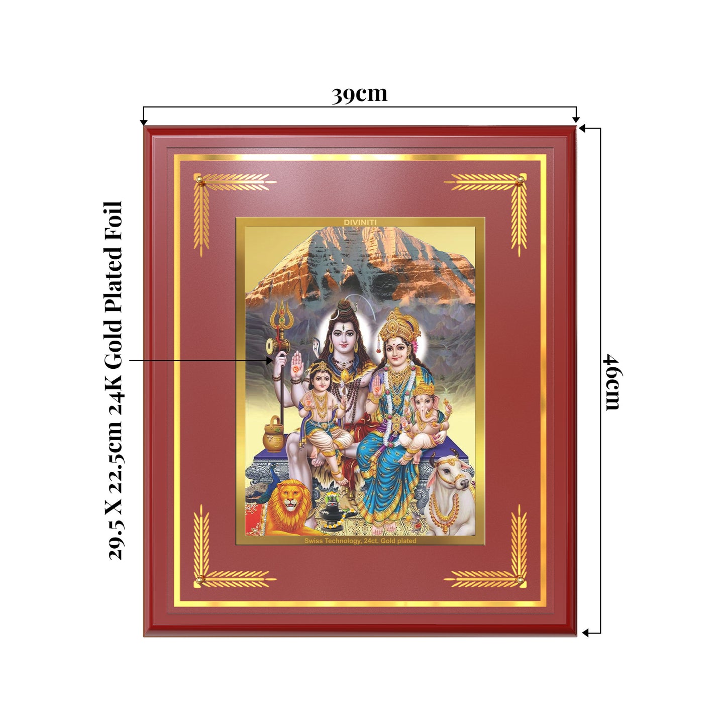 Shiva Parivar | Divine Family of Lord Shiva Wall Mount Photo Frame in 24K Gold Plated Foil