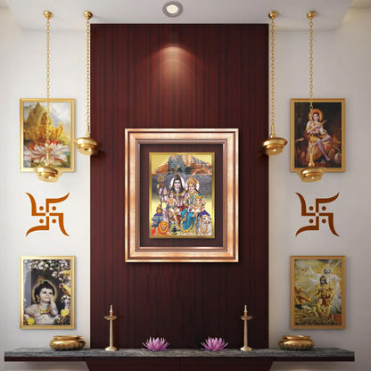 Shiva Parivar | Divine Family of Lord Shiva Wall Mount Photo Frame in 24K Gold Plated Foil