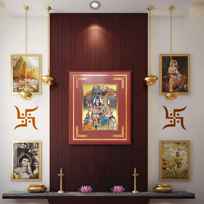 Shiva Parivar | Divine Family of Lord Shiva Wall Mount Photo Frame in 24K Gold Plated Foil