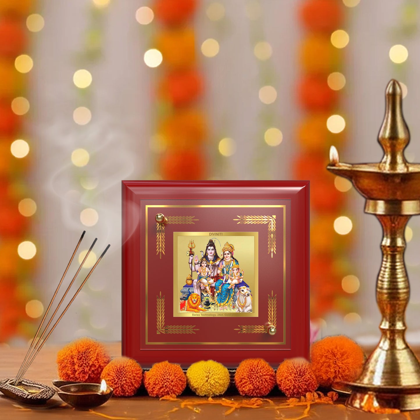 Shiva Parivar | Divine Family of Lord Shiva Tabletop Frame in 24K Gold Plated Foil