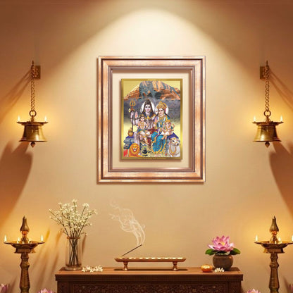 Shiva Parivar | Divine Family of Lord Shiva Wall Mount Photo Frame in 24K Gold Plated Foil