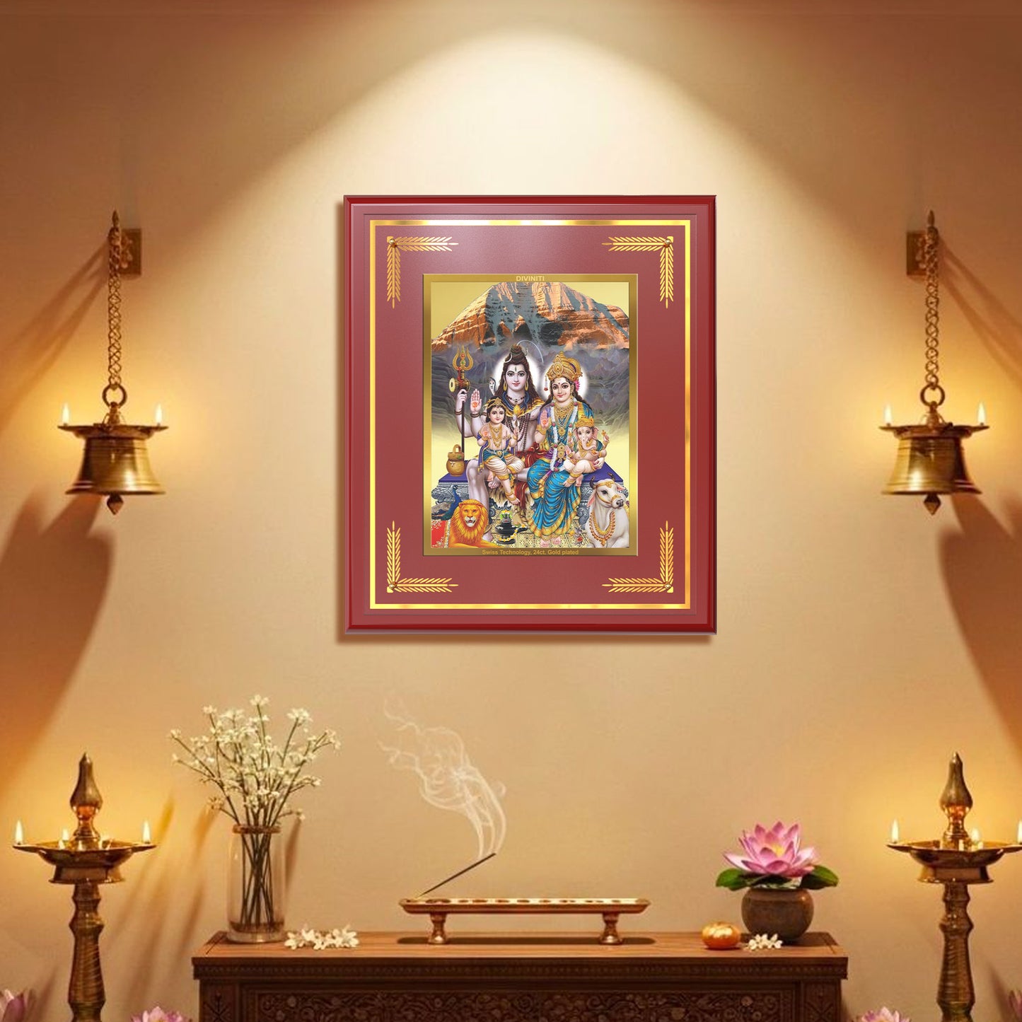 Shiva Parivar | Divine Family of Lord Shiva Wall Mount Photo Frame in 24K Gold Plated Foil