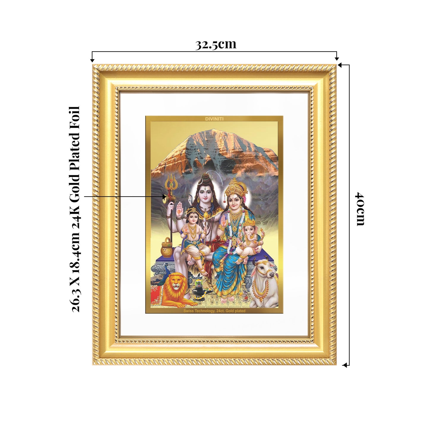 Shiva Parivar | Divine Family of Lord Shiva Wall Mount Photo Frame in 24K Gold Plated Foil