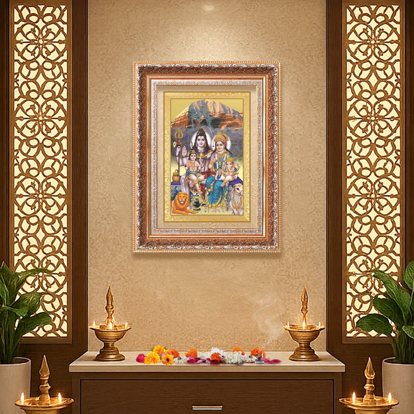 Shiva Parivar | Divine Family of Lord Shiva Wall Mount Photo Frame in 24K Gold Plated Foil