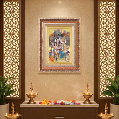 Shiva Parivar | Divine Family of Lord Shiva Wall Mount Photo Frame in 24K Gold Plated Foil