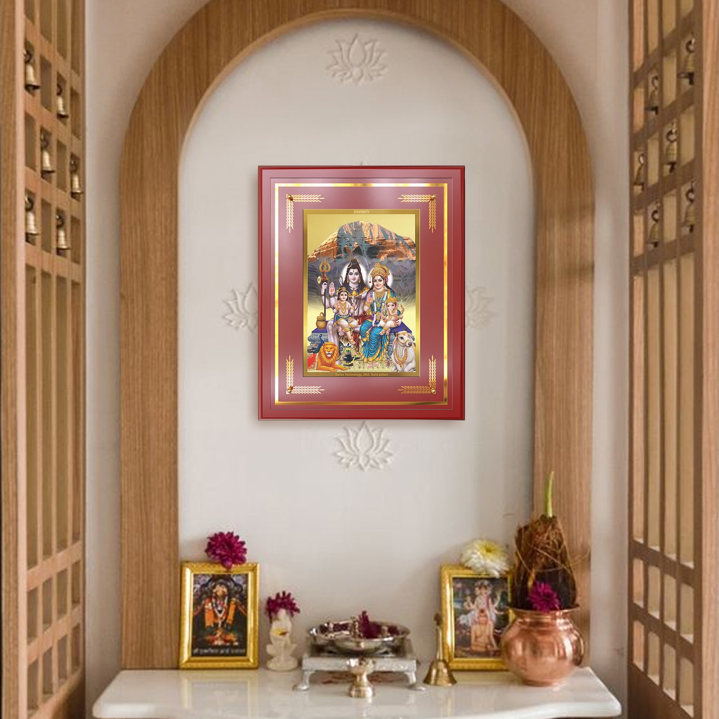 Shiva Parivar | Divine Family of Lord Shiva Wall Mount Photo Frame in 24K Gold Plated Foil