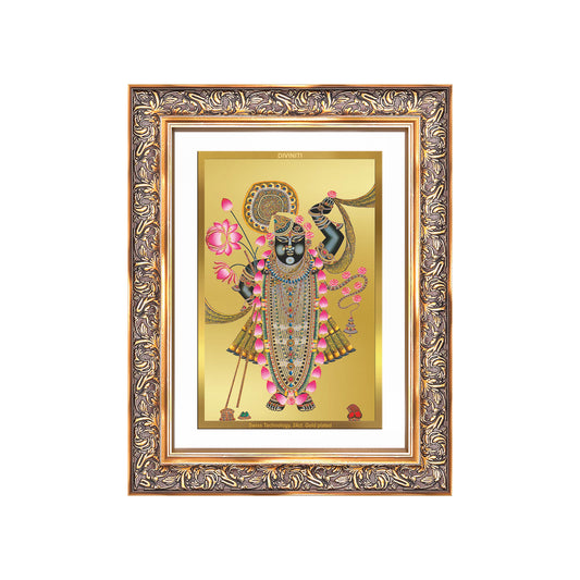 Lord Shrinathji | Divine form of Krishna from Nathdwara Wall Mount Photo Frame in 24K Gold Plated Foil