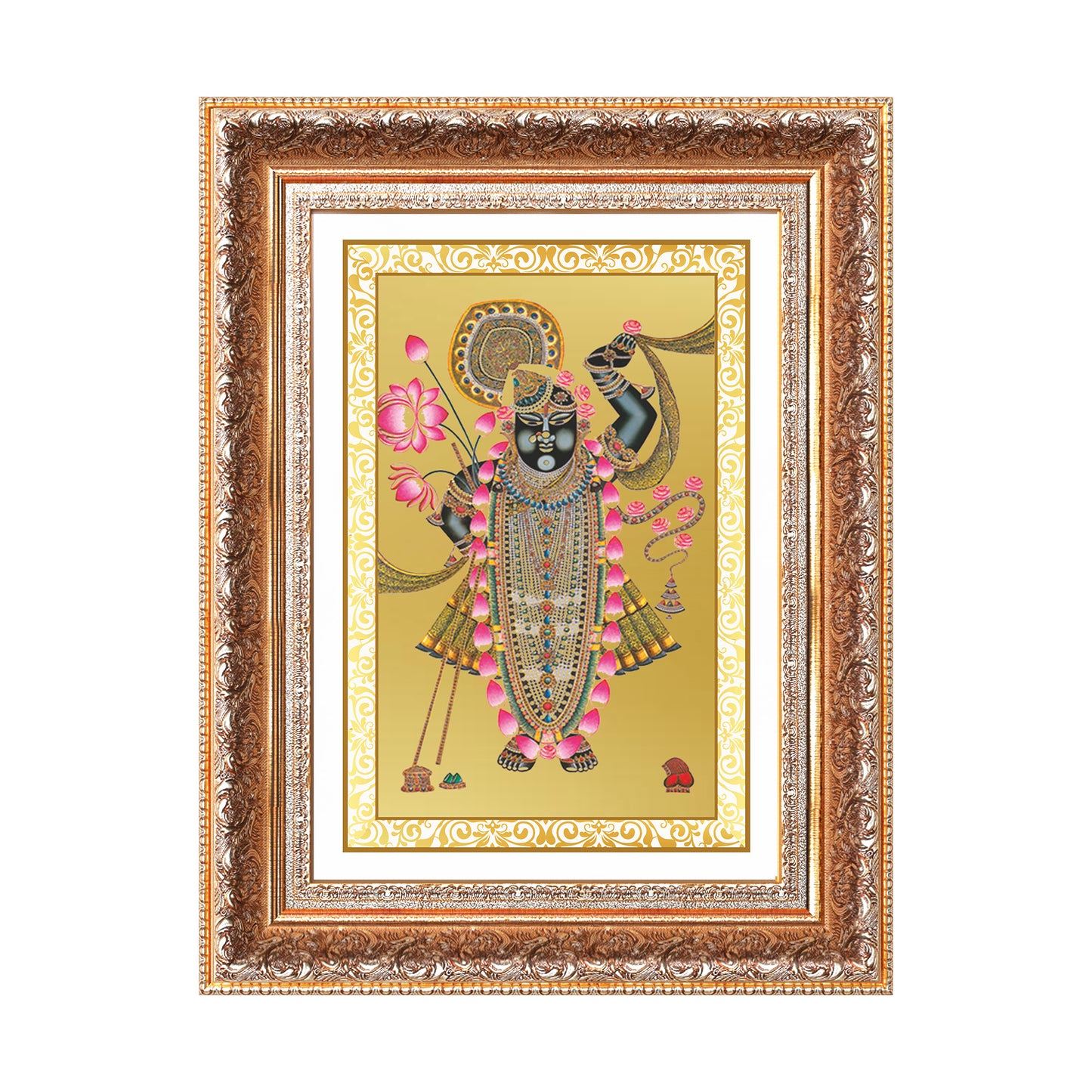 Lord Shrinathji | Divine form of Krishna from Nathdwara Wall Mount Photo Frame in 24K Gold Plated Foil