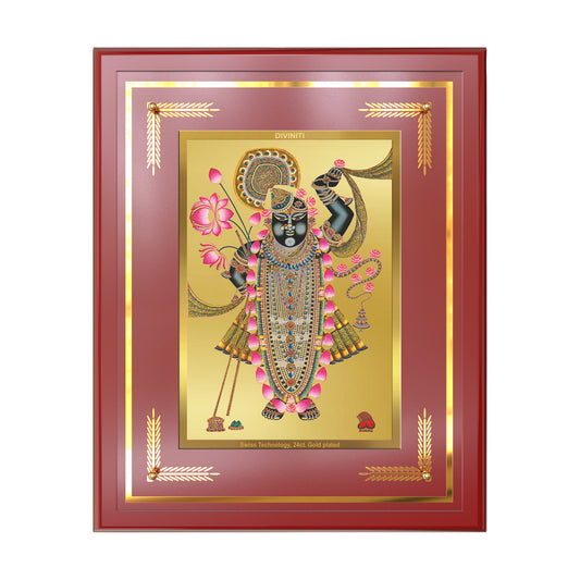 Lord Shrinathji | Divine form of Krishna from Nathdwara Wall Mount Photo Frame in 24K Gold Plated Foil