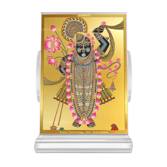 Lord Shrinathji | Divine Form of Krishna from Nathdwara Car Dashboard Frame in 24K Gold Plated Foil