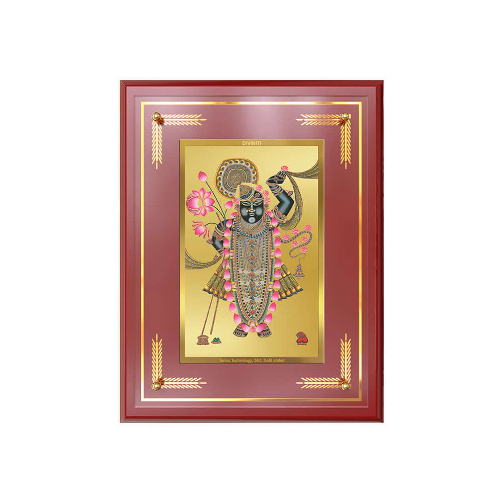 Lord Shrinathji | Divine of Krishna Wall and Tabletop Photo Frame in 24K Gold Plated Foil
