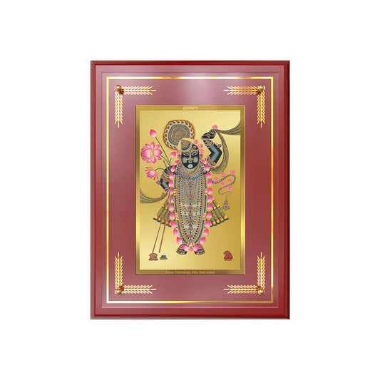 Lord Shrinathji | Divine of Krishna Wall and Tabletop Photo Frame in 24K Gold Plated Foil