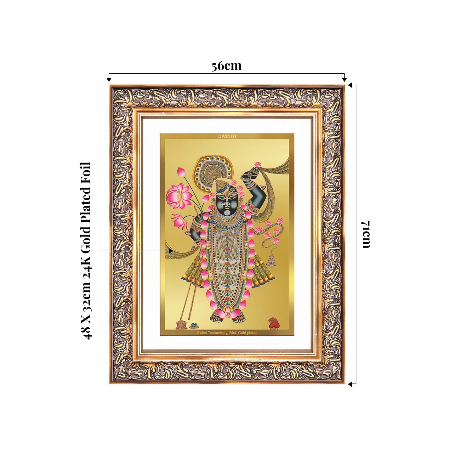 Lord Shrinathji | Divine form of Krishna from Nathdwara Wall Mount Photo Frame in 24K Gold Plated Foil