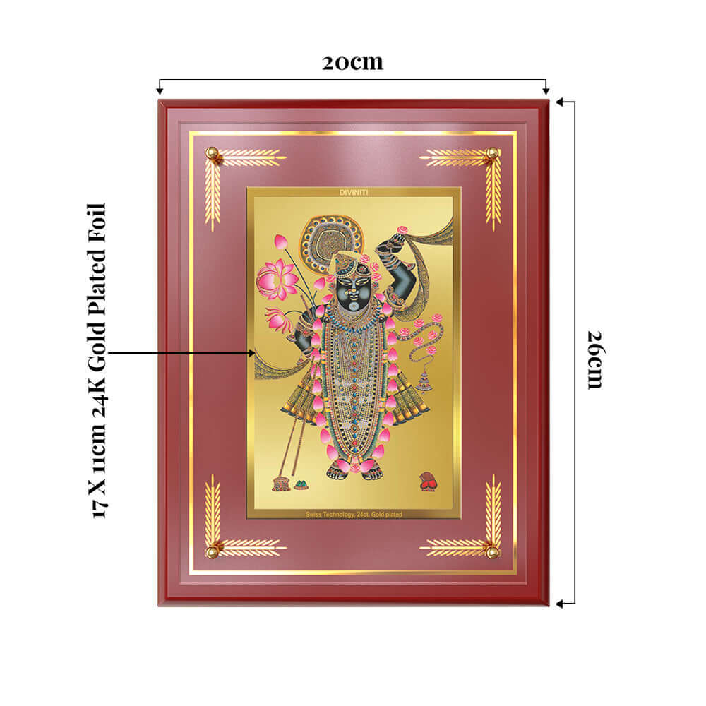 Lord Shrinathji | Divine of Krishna Wall and Tabletop Photo Frame in 24K Gold Plated Foil