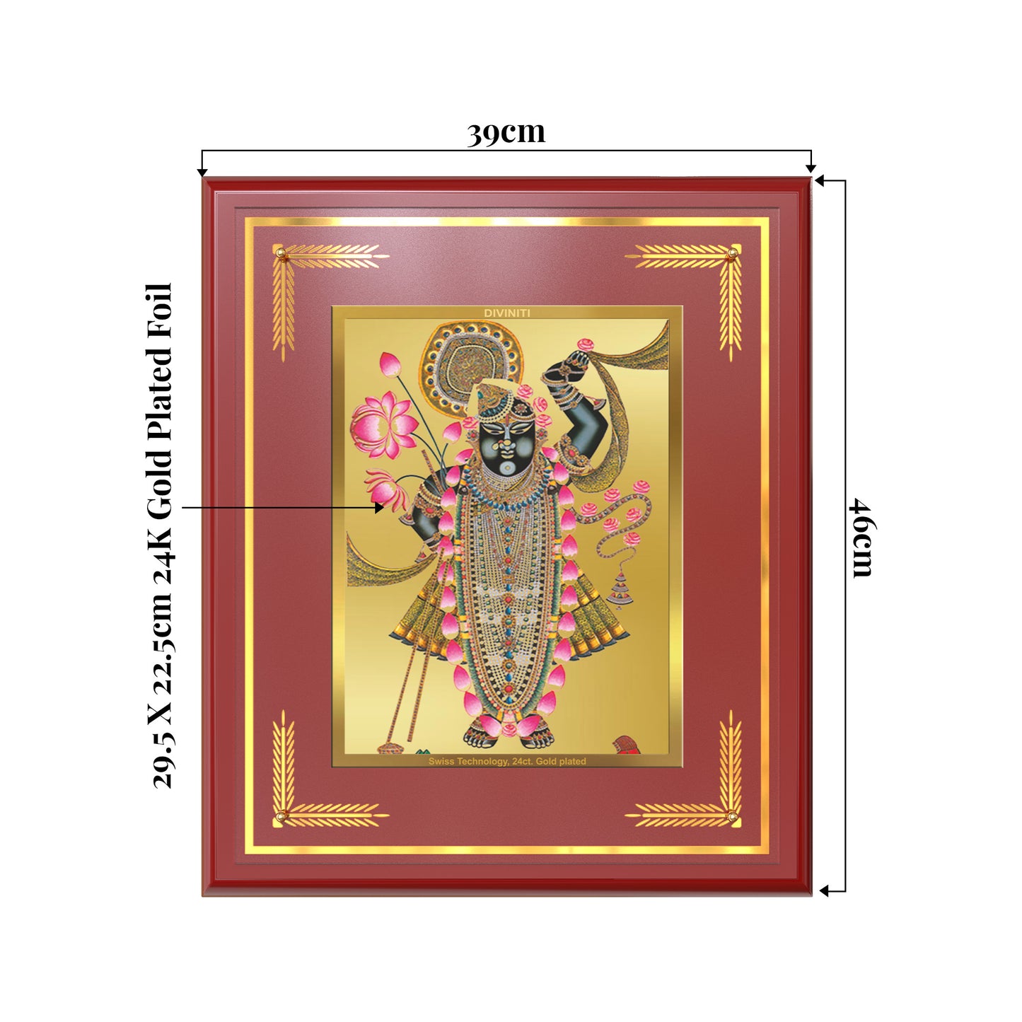 Lord Shrinathji | Divine form of Krishna from Nathdwara Wall Mount Photo Frame in 24K Gold Plated Foil