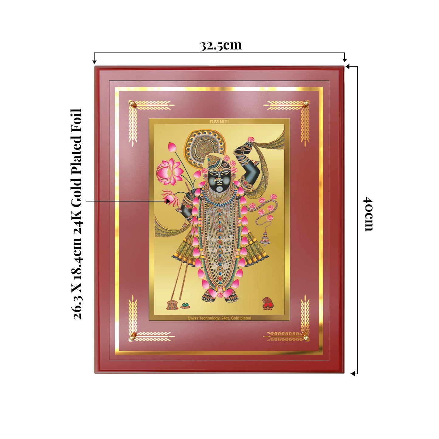 Lord Shrinathji | Divine form of Krishna from Nathdwara Wall Mount Photo Frame in 24K Gold Plated Foil