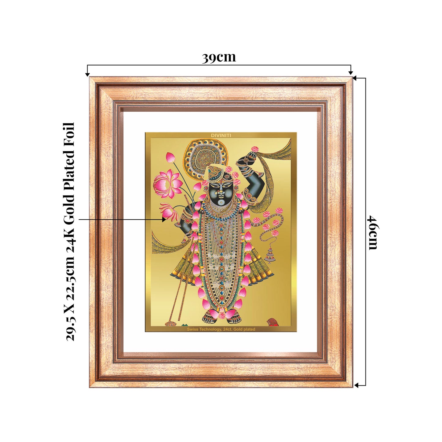 Lord Shrinathji | Divine form of Krishna from Nathdwara Wall Mount Photo Frame in 24K Gold Plated Foil