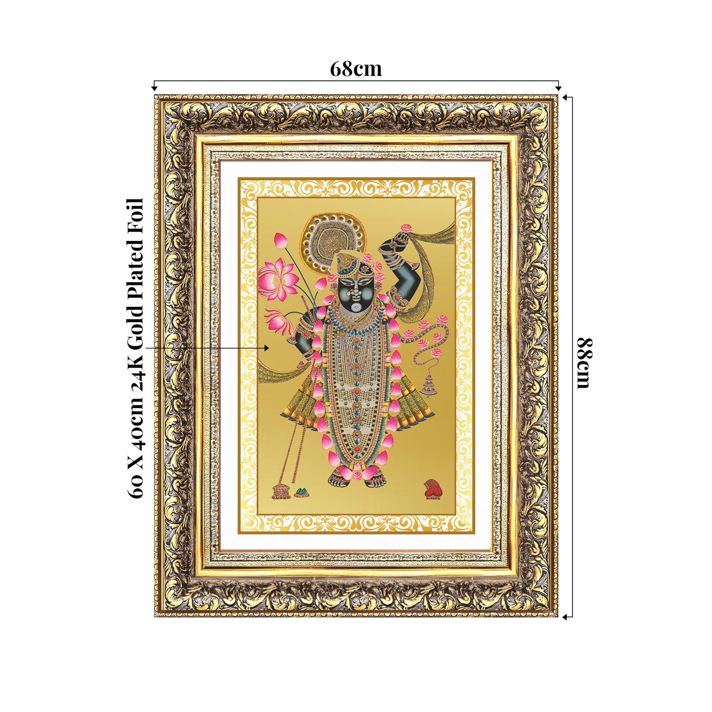 Lord Shrinathji | Divine form of Krishna from Nathdwara Wall Mount Photo Frame in 24K Gold Plated Foil