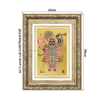Lord Shrinathji | Divine form of Krishna from Nathdwara Wall Mount Photo Frame in 24K Gold Plated Foil