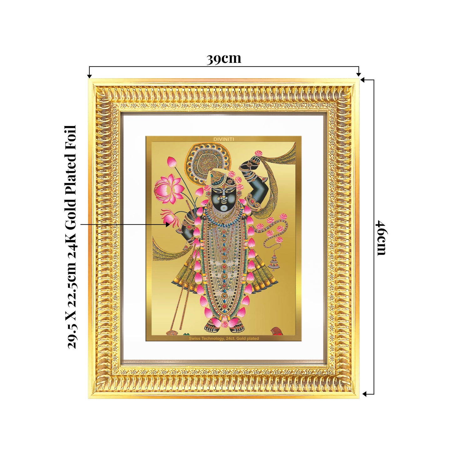 Lord Shrinathji | Divine form of Krishna from Nathdwara Wall Mount Photo Frame in 24K Gold Plated Foil